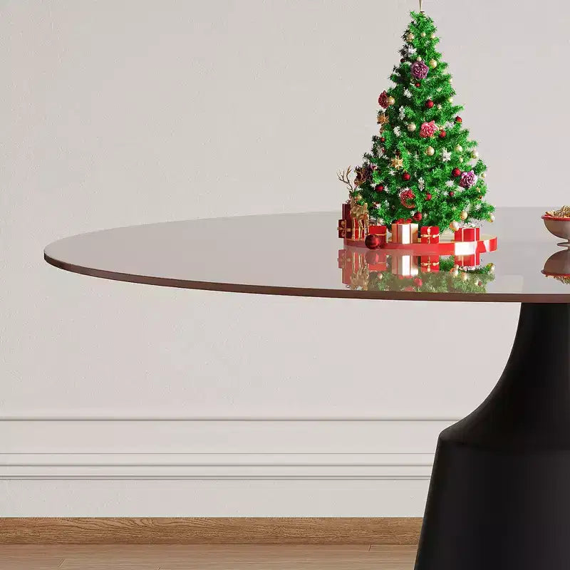 GDFStudio Zephyr, set sala da pranzo moderno da 5 pezzi con tavolo rotondo in vetro temperato e sedie rivestite in similpelle
