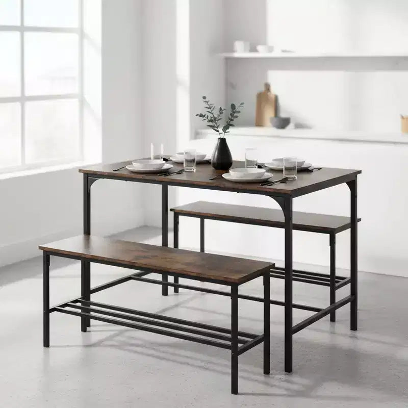 Homy Casa 3-Piece Small Space Dining Table Set with Metal Frame, Engineered Wood Top, Brown