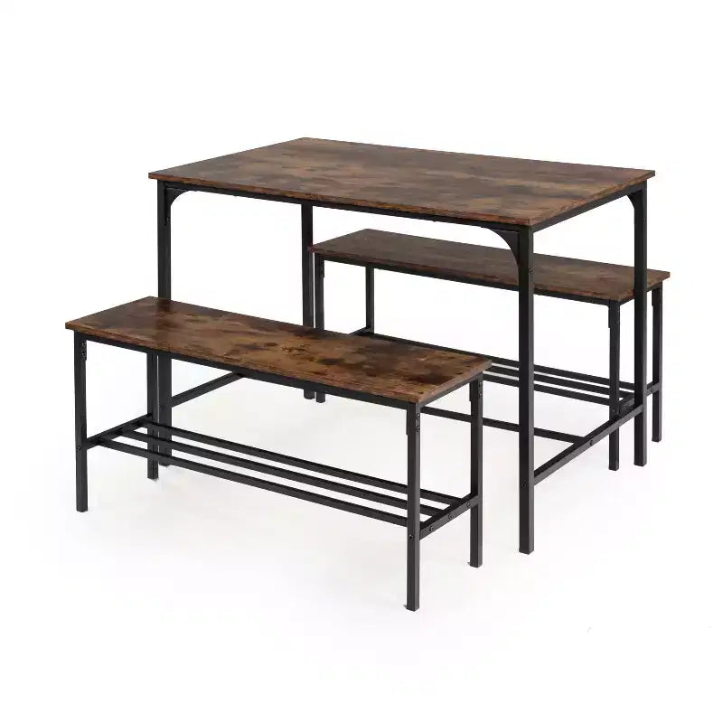 Set tavolo da pranzo salvaspazio Homy Casa da 3 pezzi con struttura in metallo, piano in legno ingegnerizzato, marrone