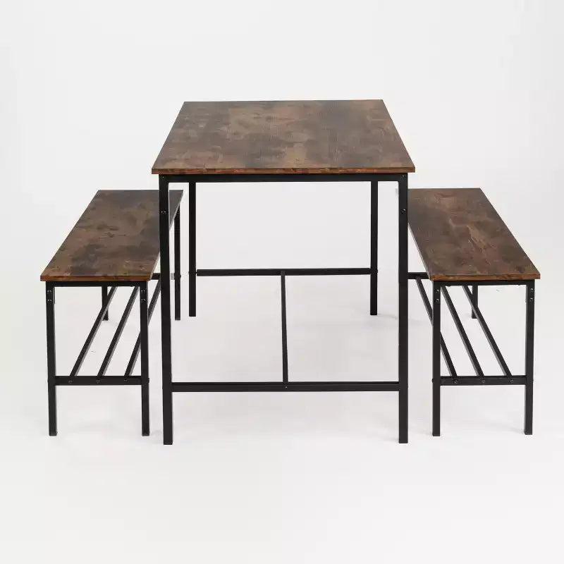Set tavolo da pranzo salvaspazio Homy Casa da 3 pezzi con struttura in metallo, piano in legno ingegnerizzato, marrone