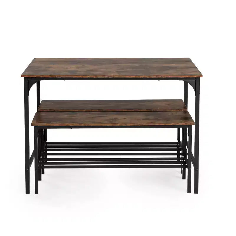 Set tavolo da pranzo salvaspazio Homy Casa da 3 pezzi con struttura in metallo, piano in legno ingegnerizzato, marrone
