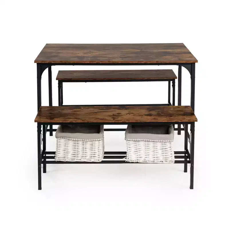 Set tavolo da pranzo salvaspazio Homy Casa da 3 pezzi con struttura in metallo, piano in legno ingegnerizzato, marrone