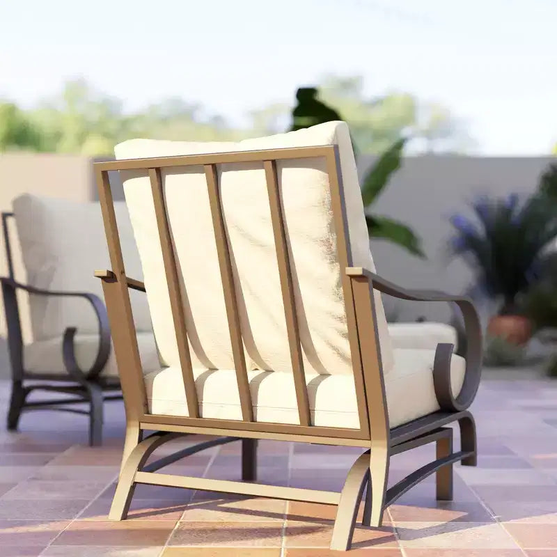Set di mobili da giardino da 5 pezzi, set di mobili da esterno con 2 sedie a dondolo, divano a 3 posti e 2 pouf