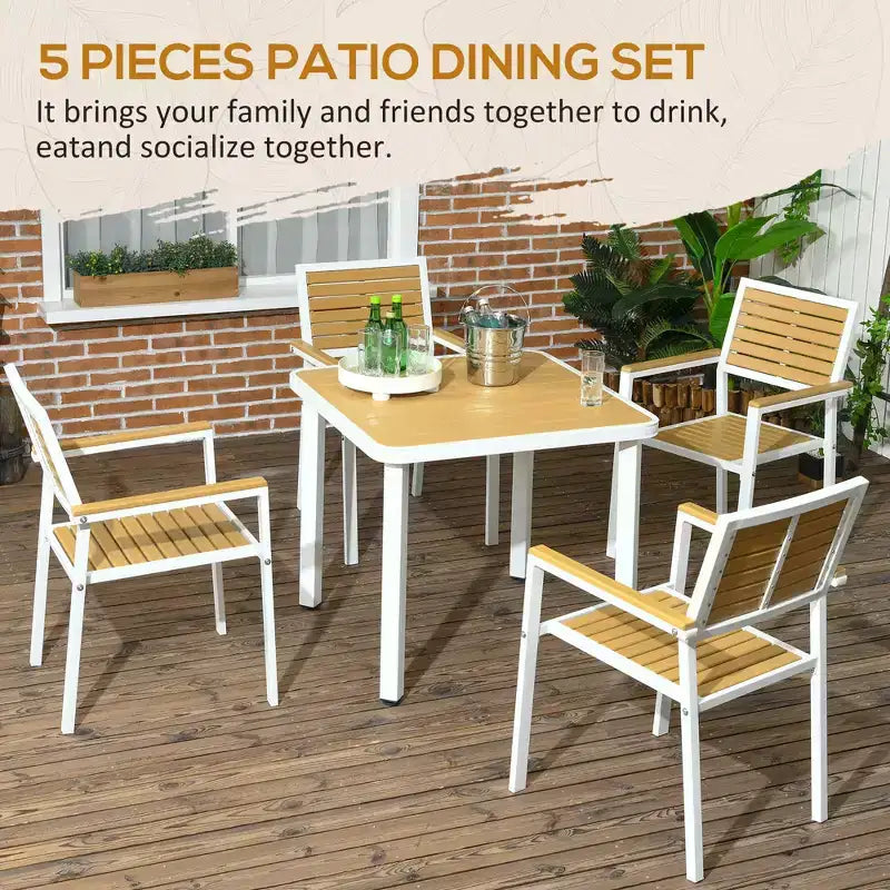 Set da pranzo da esterno 5 pezzi per 4 persone, Set mobili da giardino in rattan sintetico, Set tavolo e sedie da patio con cuscini, Tavolo quadrato con piano in metallo
