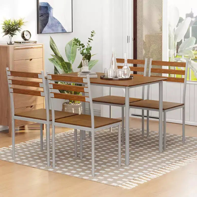 Set tavolo da pranzo per 4, tavolo e sedie da cucina moderni da 5 pezzi, set sala da pranzo in legno massiccio per piccoli spazi, angolo colazione