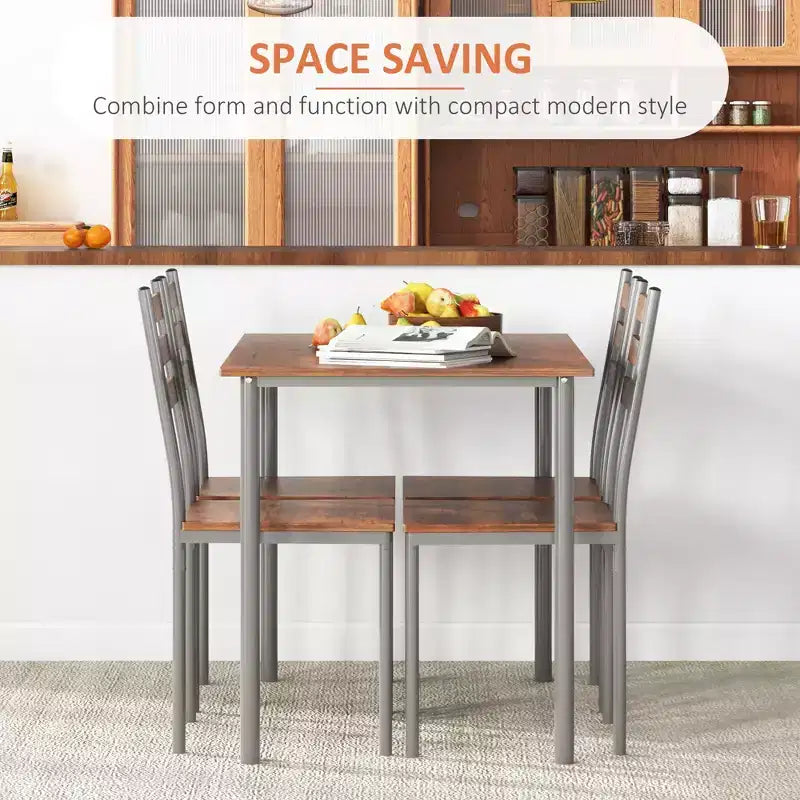 Set tavolo da pranzo per 4, tavolo e sedie da cucina moderni da 5 pezzi, set sala da pranzo in legno massiccio per piccoli spazi, angolo colazione
