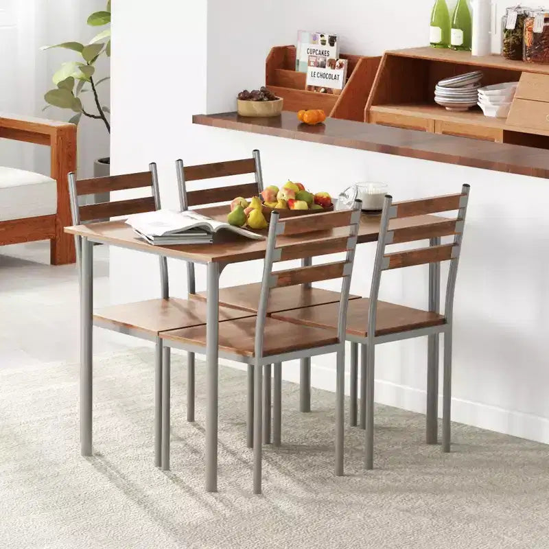 Set tavolo da pranzo per 4, tavolo e sedie da cucina moderni da 5 pezzi, set sala da pranzo in legno massiccio per piccoli spazi, angolo colazione