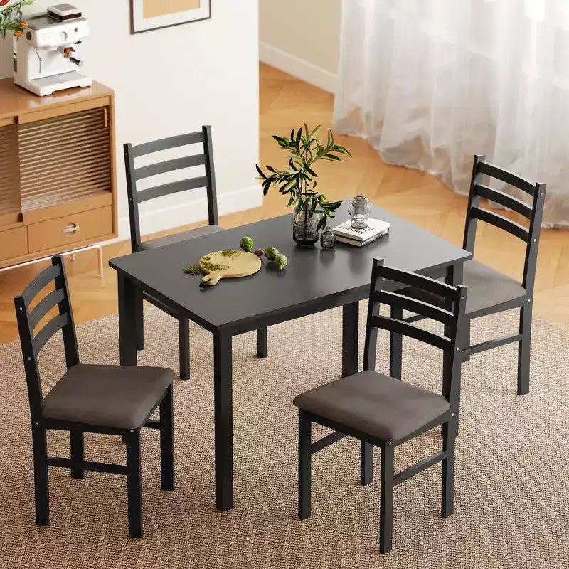 Set tavolo da pranzo per 4, tavolo e sedie da cucina moderni da 5 pezzi, set sala da pranzo in legno massiccio per piccoli spazi, angolo colazione