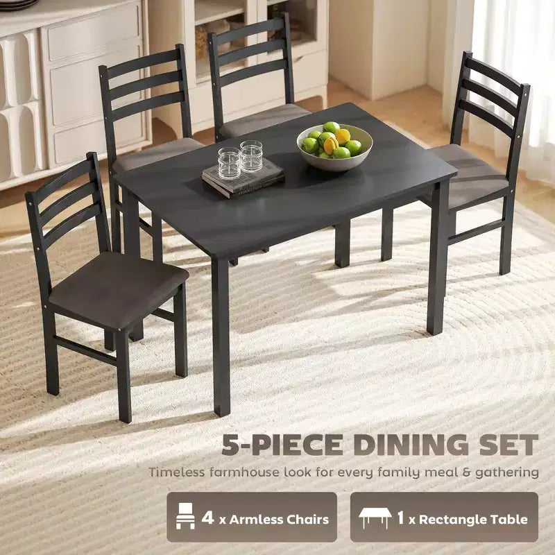 Set tavolo da pranzo per 4, tavolo e sedie da cucina moderni da 5 pezzi, set sala da pranzo in legno massiccio per piccoli spazi, angolo colazione