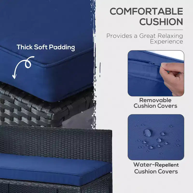 Set di mobili da giardino da 3 pezzi, set divano da esterno in rattan con chaise longue e divanetto, morbidi cuscini, tavolo in vetro temperato, divano angolare a L