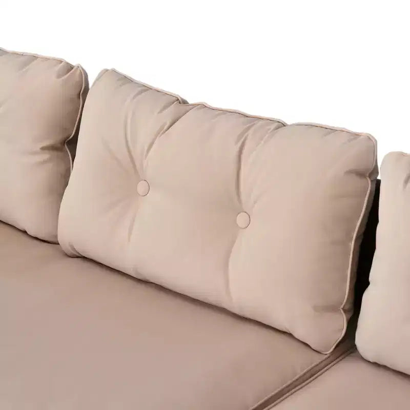 Set di mobili da giardino da 3 pezzi, set divano da esterno in rattan con chaise longue e divanetto, morbidi cuscini, tavolo in vetro temperato, divano angolare a L