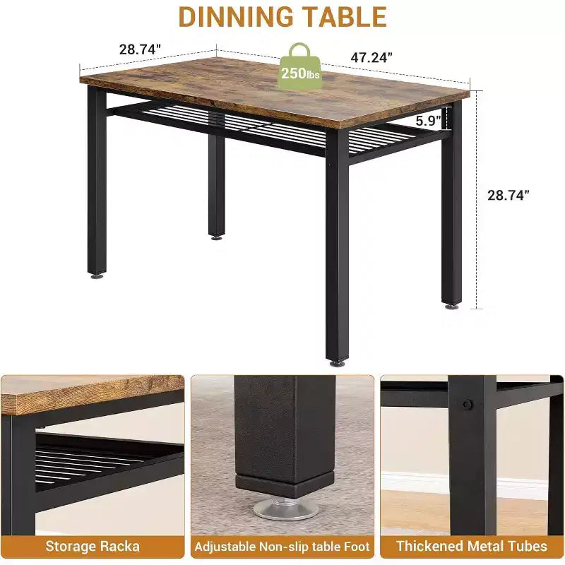 Set da 4 pezzi per tavolo da pranzo per 4 persone, tavolo da cucina in legno con 2 sedie e panca, set da tavolo da cucina rettangolare con ripiano portaoggetti per soggiorno