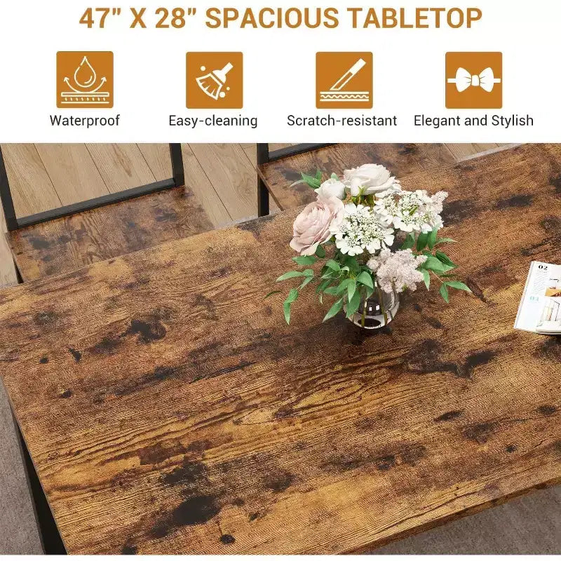 Set da 4 pezzi per tavolo da pranzo per 4 persone, tavolo da cucina in legno con 2 sedie e panca, set da tavolo da cucina rettangolare con ripiano portaoggetti per soggiorno