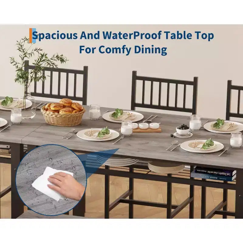 Set da 4 pezzi per tavolo da pranzo per 4 persone, tavolo da cucina in legno con 2 sedie e panca, set da tavolo da cucina rettangolare con ripiano portaoggetti per soggiorno