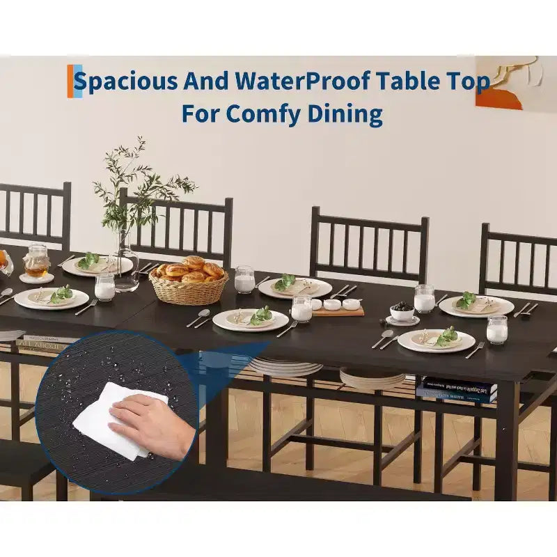 Set da 4 pezzi per tavolo da pranzo per 4 persone, tavolo da cucina in legno con 2 sedie e panca, set da tavolo da cucina rettangolare con ripiano portaoggetti per soggiorno