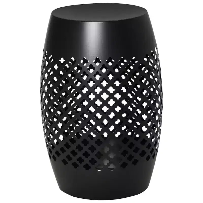 12.5 Steel Outdoor Side Table, Round Hollow Drum Patio End Table, Accent Table for Indoor and Outdoor