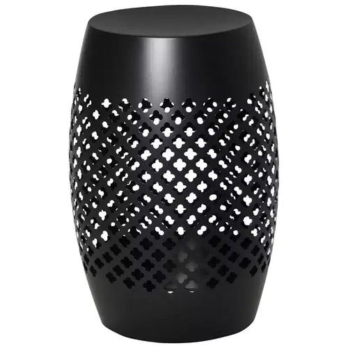 12.5 Steel Outdoor Side Table, Round Hollow Drum Patio End Table, Accent Table for Indoor and Outdoor