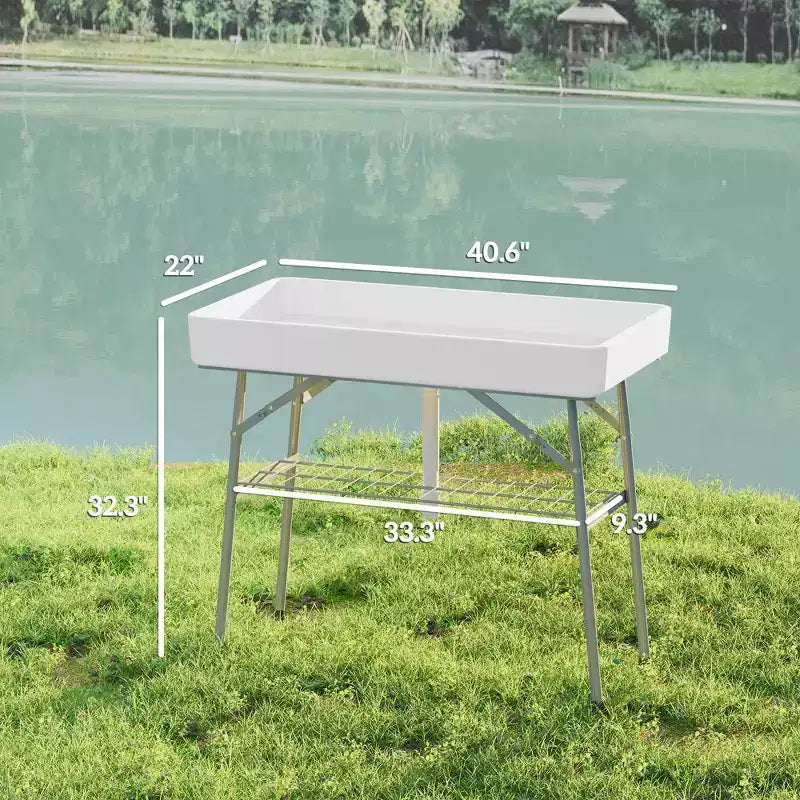 Tavolo refrigeratore pieghevole da 3.4 piedi con scarico, tavolo "Fill and Chill" refrigerato da esterno con ripiano portaoggetti, refrigeratore per bevande per feste, picnic, barbecue