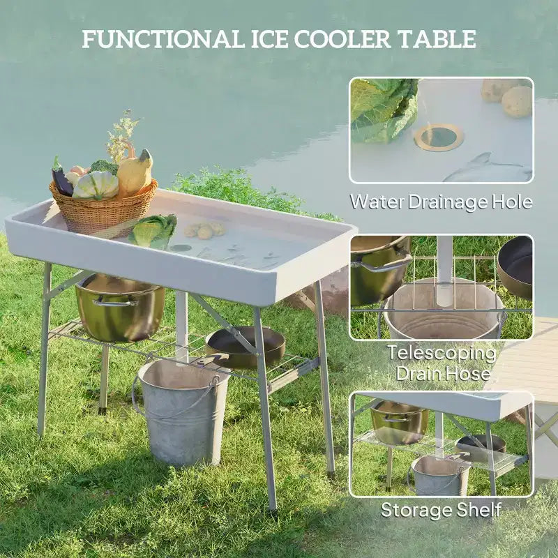 Tavolo refrigeratore pieghevole da 3.4 piedi con scarico, tavolo "Fill and Chill" refrigerato da esterno con ripiano portaoggetti, refrigeratore per bevande per feste, picnic, barbecue