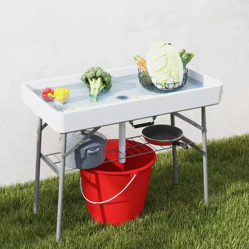 Tavolo refrigeratore pieghevole da 3.4 piedi con scarico, tavolo "Fill and Chill" refrigerato da esterno con ripiano portaoggetti, refrigeratore per bevande per feste, picnic, barbecue