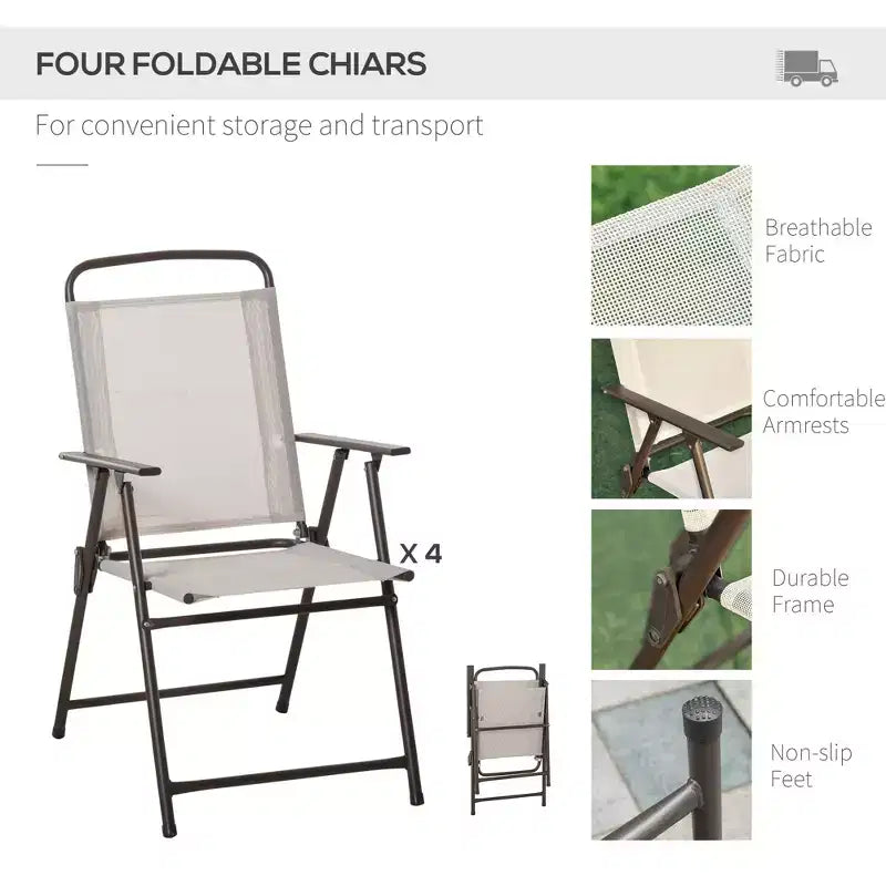 Set da pranzo da patio da 6 pezzi per 4 persone con ombrellone, tavolo e sedie da esterno con 4 sedie da pranzo pieghevoli e tavolo rotondo in vetro