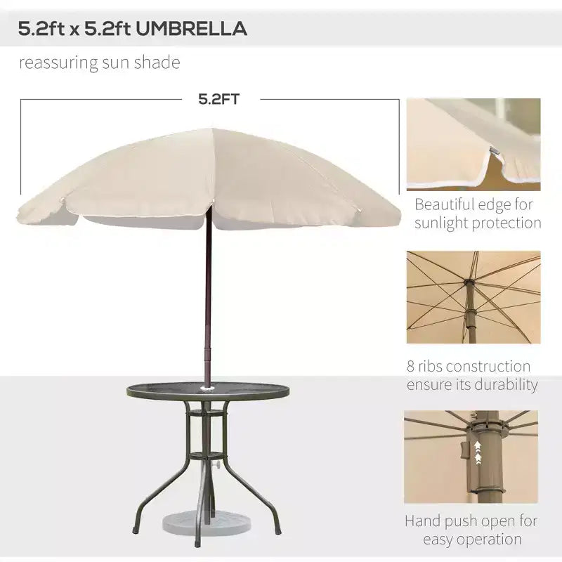 Set da pranzo da patio da 6 pezzi per 4 persone con ombrellone, tavolo e sedie da esterno con 4 sedie da pranzo pieghevoli e tavolo rotondo in vetro