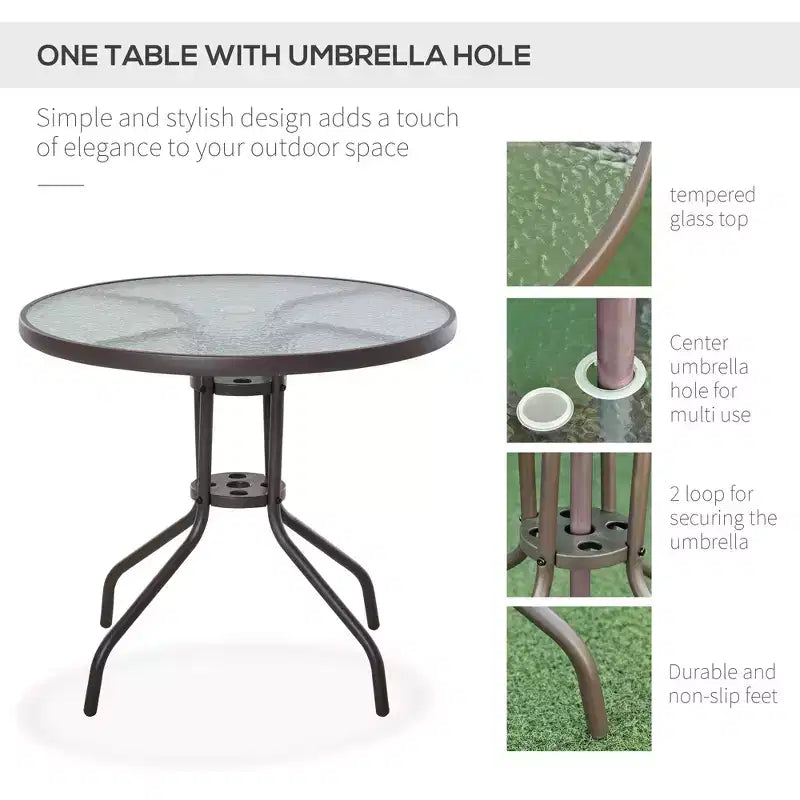 Set da pranzo da patio da 6 pezzi per 4 persone con ombrellone, tavolo e sedie da esterno con 4 sedie da pranzo pieghevoli e tavolo rotondo in vetro