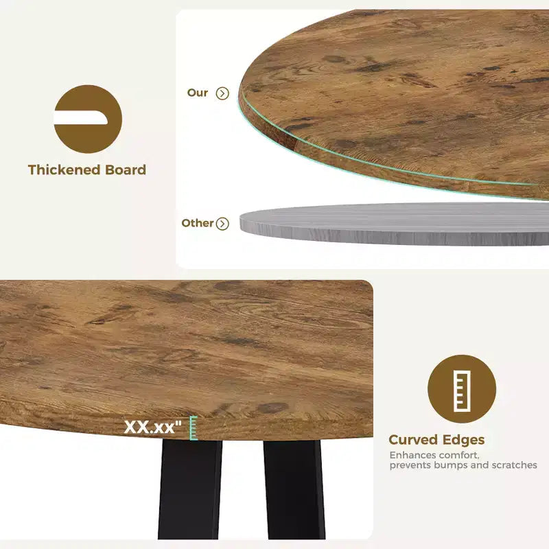 Set da pranzo rotondo per 4 persone, set da 5 pezzi con tavolo da cucina circolare in legno e sedie per 4 persone, con 4 sedie imbottite, struttura robusta e spessa