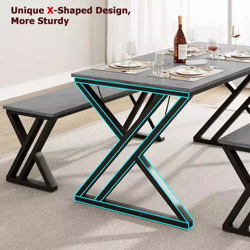 Set tavolo da pranzo per 4 con 2 panche, tavolo da cucina rettangolare, robusta struttura in metallo, salvaspazio per sala da pranzo, cucina, appartamento