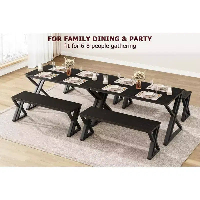 Set tavolo da pranzo per 4 con 2 panche, tavolo da cucina rettangolare, robusta struttura in metallo, salvaspazio per sala da pranzo, cucina, appartamento