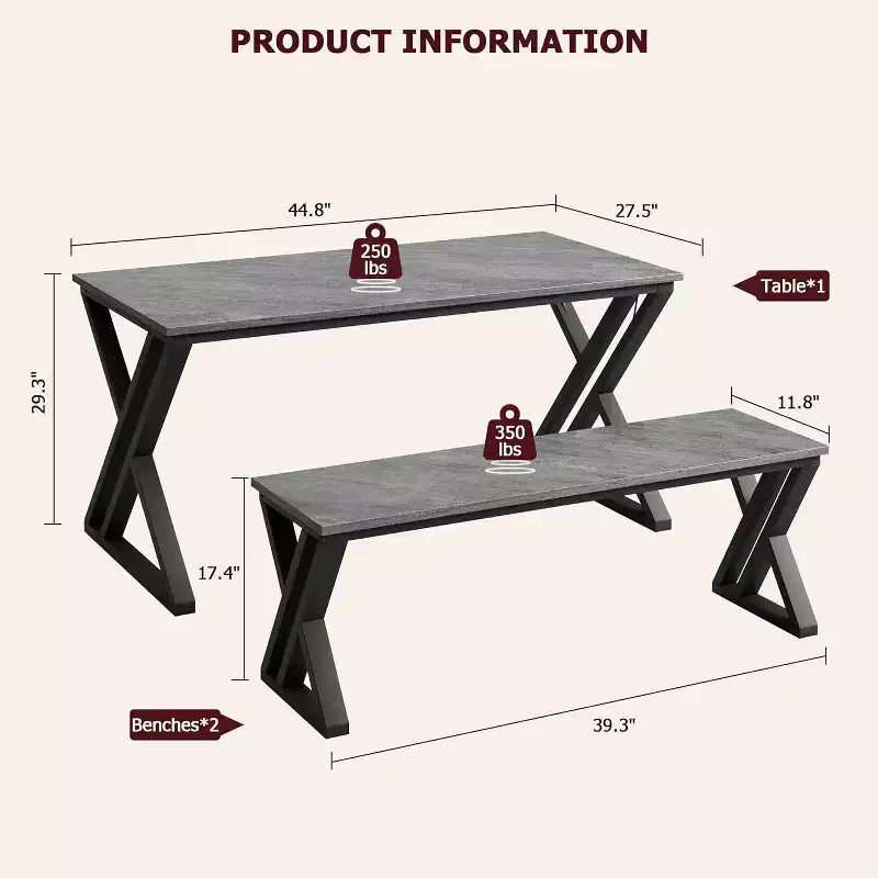 Set tavolo da pranzo per 4 con 2 panche, tavolo da cucina rettangolare, robusta struttura in metallo, salvaspazio per sala da pranzo, cucina, appartamento
