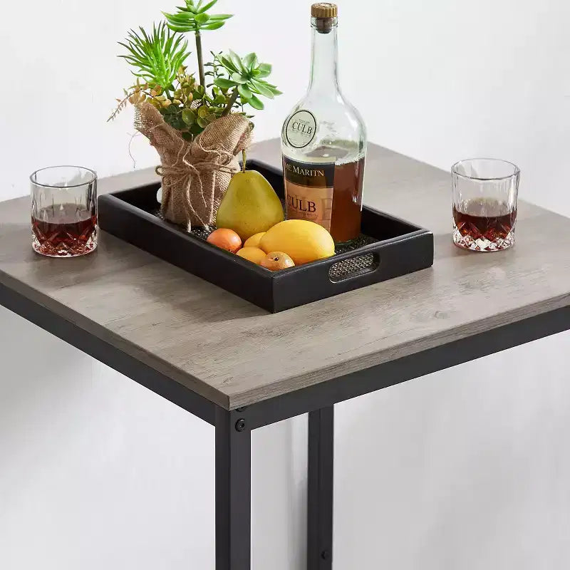 Set Tavolo Bar con 2 Sgabelli da Bar, Seduta e Schienale Morbidi in PU, Truciolato, per Bar, Casa, Ufficio o Soggiorno, Grigio, Taglia Unica