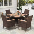 Patio Dining Sets for 4, All Weather Rattan Outdoor Table and Chairs with Acacia Wood Tabletop