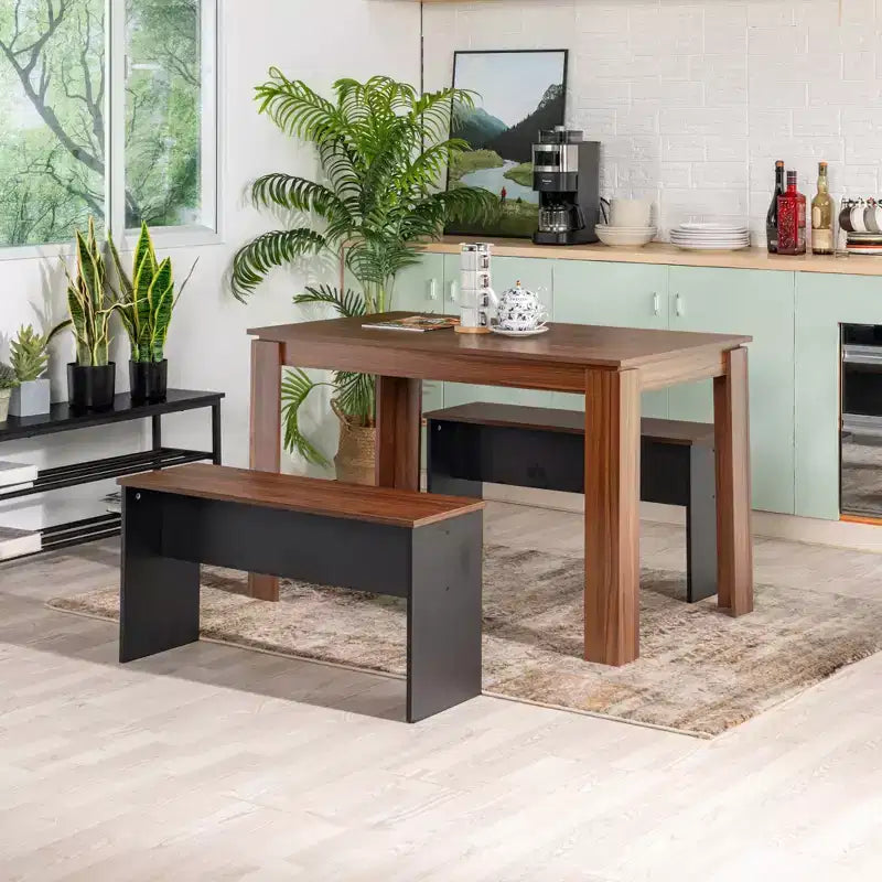 FurnitureR Set Tavolo da Pranzo 47.2 con 2 Panche, Tavolo Moderno in Legno MDF e Set di Sedute, Mobili da Pranzo Salvaspazio per Cucina e Sala da Pranzo