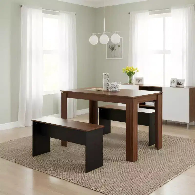FurnitureR Set Tavolo da Pranzo 47.2 con 2 Panche, Tavolo Moderno in Legno MDF e Set di Sedute, Mobili da Pranzo Salvaspazio per Cucina e Sala da Pranzo