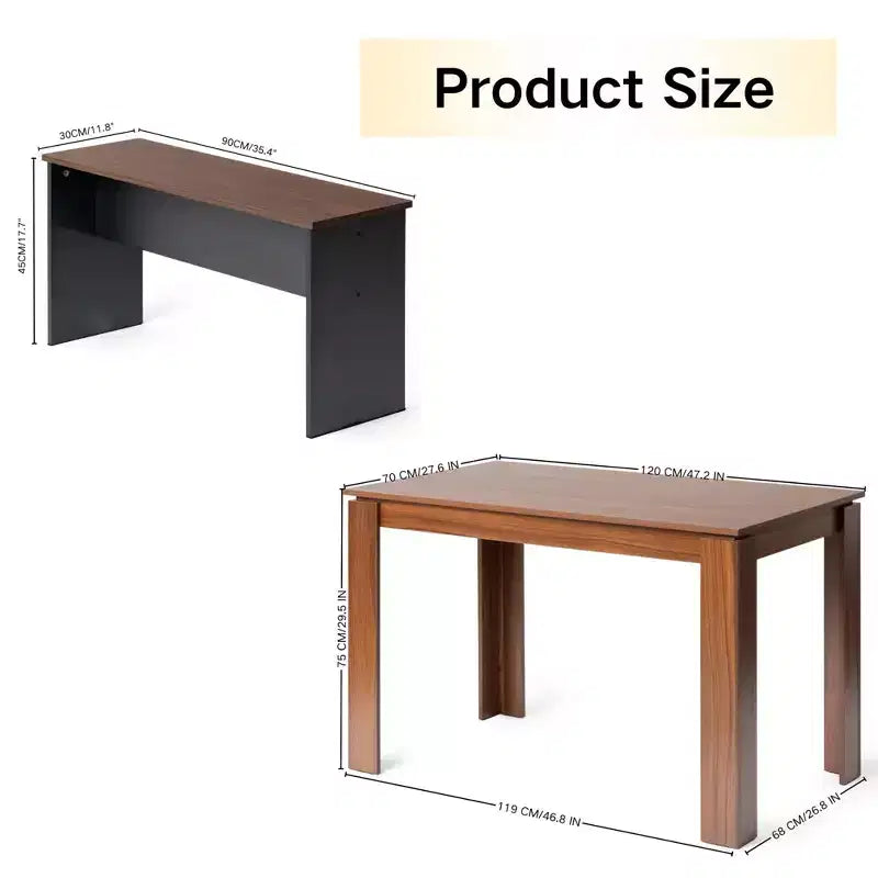 FurnitureR Set Tavolo da Pranzo 47.2 con 2 Panche, Tavolo Moderno in Legno MDF e Set di Sedute, Mobili da Pranzo Salvaspazio per Cucina e Sala da Pranzo