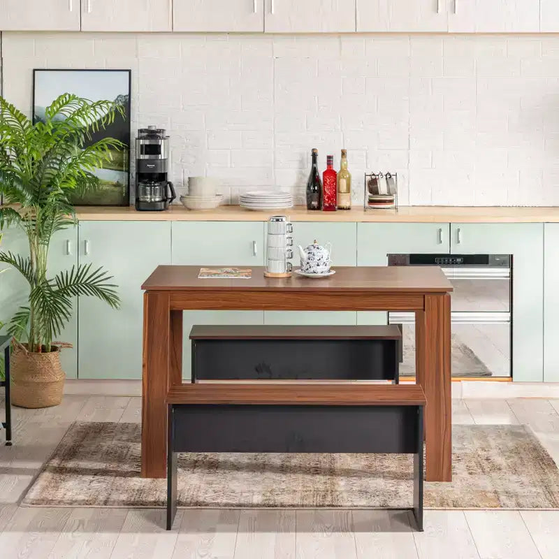 FurnitureR Set Tavolo da Pranzo 47.2 con 2 Panche, Tavolo Moderno in Legno MDF e Set di Sedute, Mobili da Pranzo Salvaspazio per Cucina e Sala da Pranzo