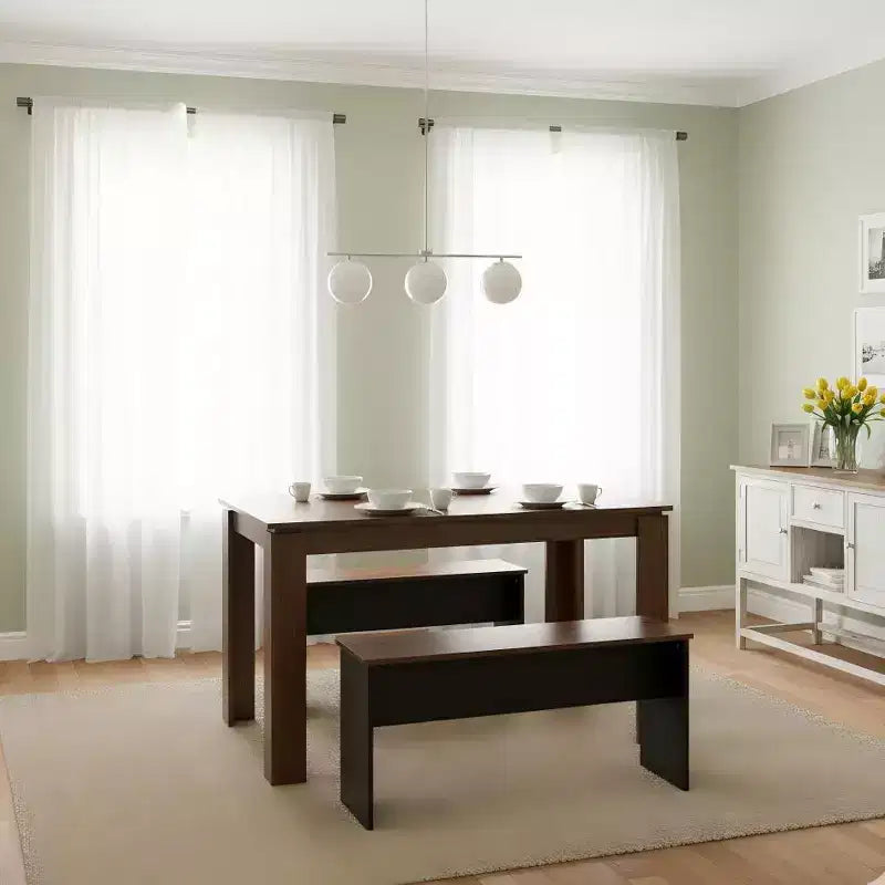 FurnitureR Set Tavolo da Pranzo 47.2 con 2 Panche, Tavolo Moderno in Legno MDF e Set di Sedute, Mobili da Pranzo Salvaspazio per Cucina e Sala da Pranzo