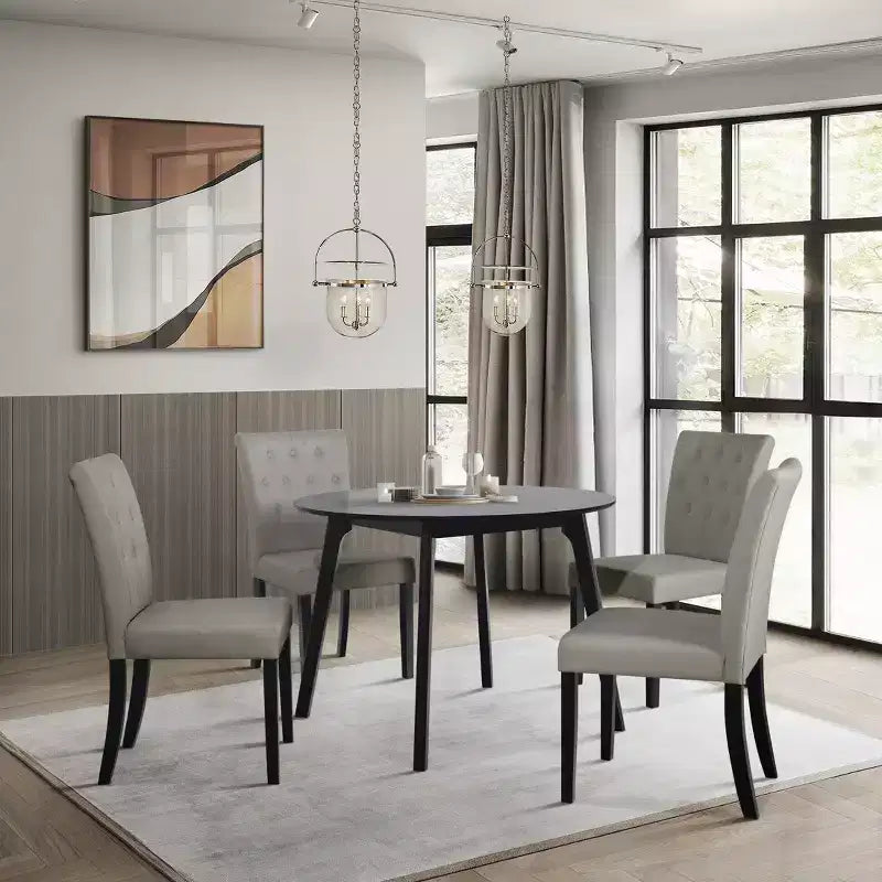 ChaletPosh Set da Pranzo 5 Pezzi con Sedie da Pranzo con Rivestimento in Lino