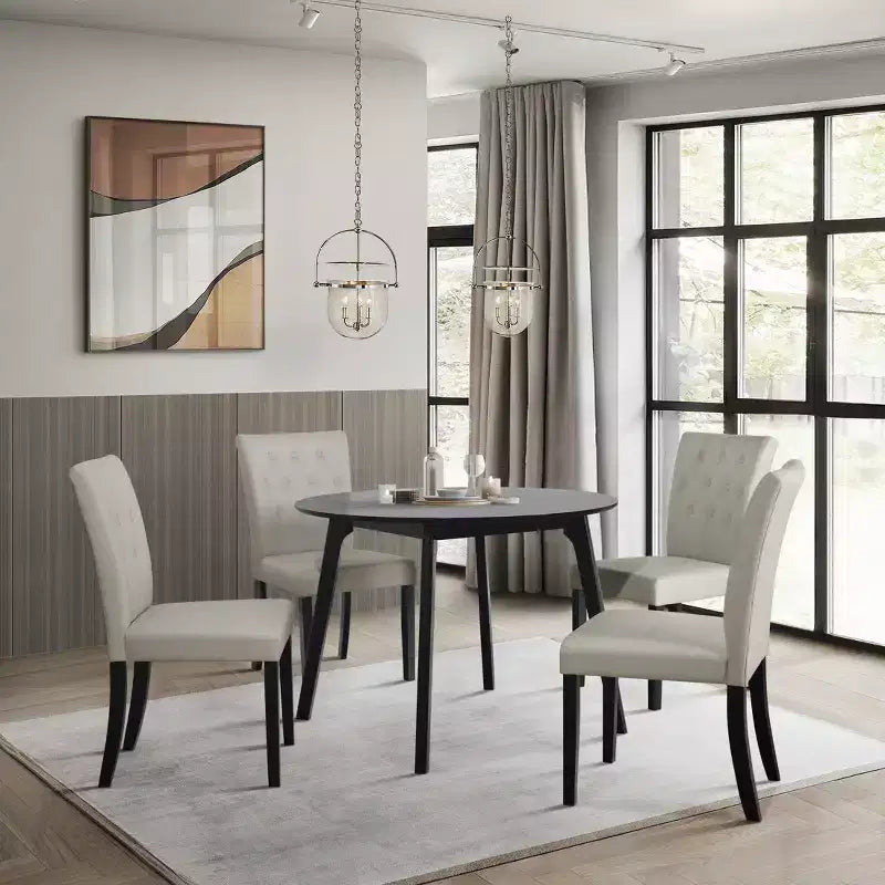 ChaletPosh Set da Pranzo 5 Pezzi con Sedie da Pranzo con Rivestimento in Lino