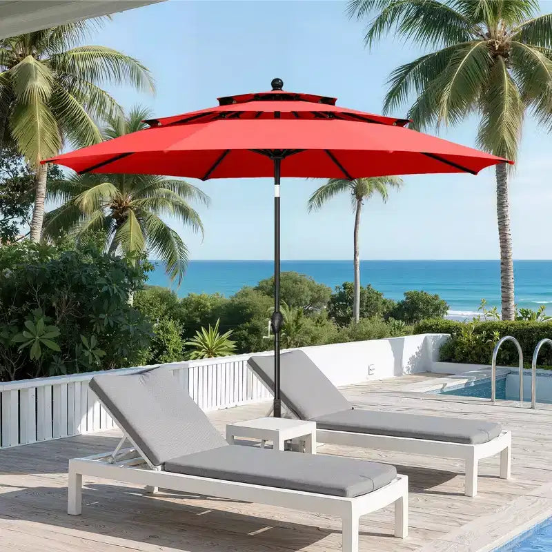 Captiva Designs Set 6 Pezzi Tavolo da Pranzo con Piano a Doghe in Acciaio & Sedie in Metallo con Schienale a Righe & Ombrellone da Giardino