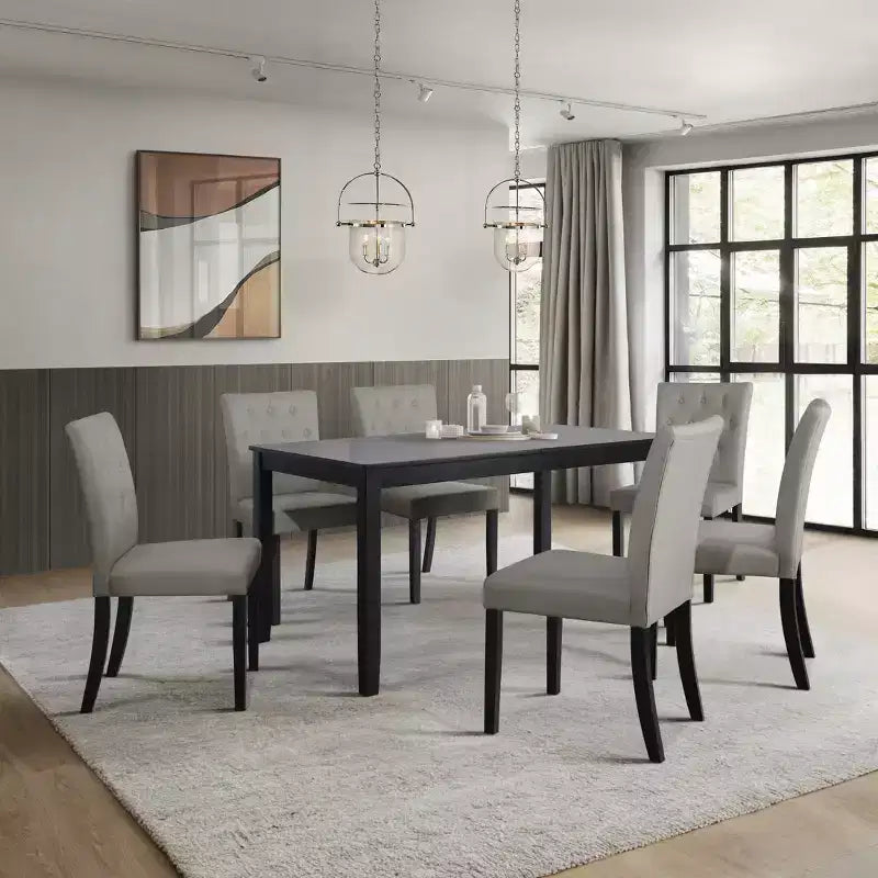 ChaletPosh Set da Pranzo 7 Pezzi con Sedie Rivestite in Lino