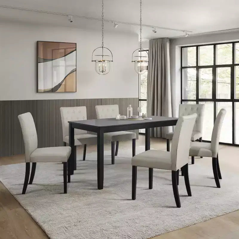 ChaletPosh Set da Pranzo 7 Pezzi con Sedie Rivestite in Lino