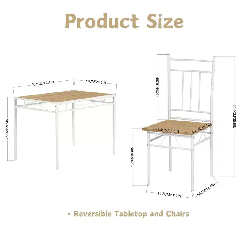 FurnitureR Set da Pranzo 5 Pezzi con 4 Sedie, Set da Cucina Salvaspazio, Struttura in Metallo e Piano in Legno, Facile da Pulire per Casa Ristorante Aula