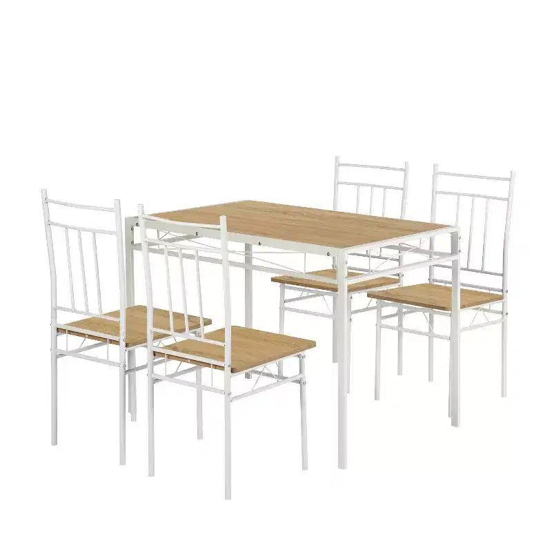 FurnitureR Set da Pranzo 5 Pezzi con 4 Sedie, Set da Cucina Salvaspazio, Struttura in Metallo e Piano in Legno, Facile da Pulire per Casa Ristorante Aula