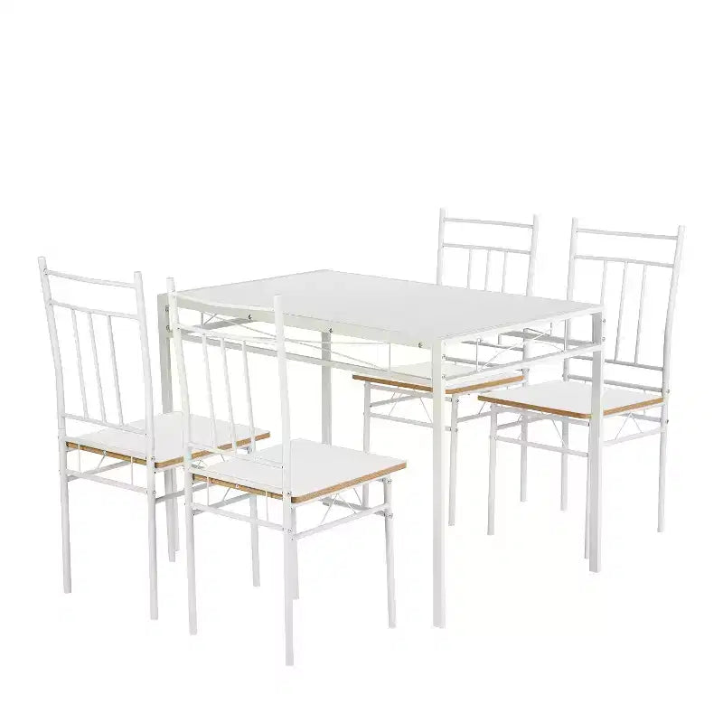 FurnitureR Set da Pranzo 5 Pezzi con 4 Sedie, Set da Cucina Salvaspazio, Struttura in Metallo e Piano in Legno, Facile da Pulire per Casa Ristorante Aula