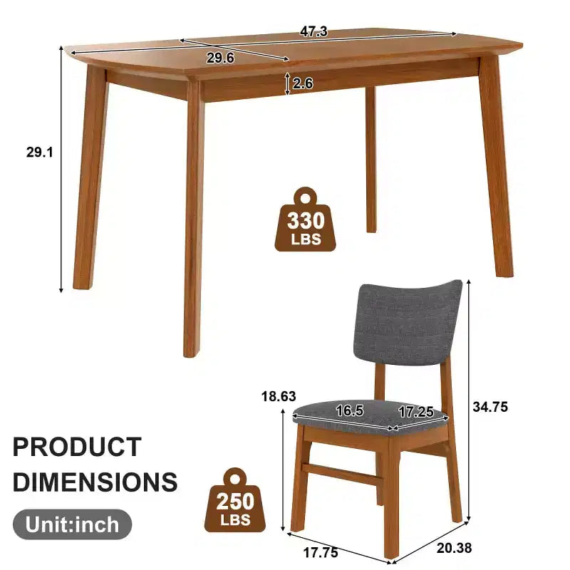 Set da pranzo moderno a 5 pezzi con telaio in legno di gomma e 4 sedie imbottite, set da pranzo salvaspazio per sala da pranzo o cucina - Panipeachy