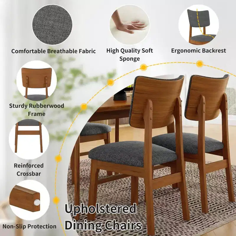 Set da pranzo moderno a 5 pezzi con telaio in legno di gomma e 4 sedie imbottite, set da pranzo salvaspazio per sala da pranzo o cucina - Panipeachy