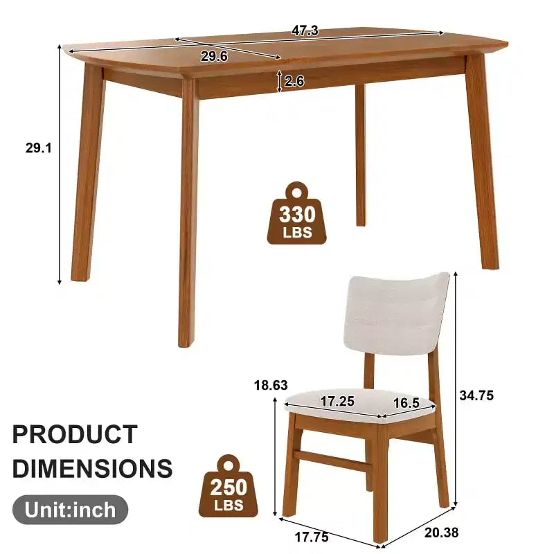 Set da pranzo moderno a 5 pezzi con telaio in legno di gomma e 4 sedie imbottite, set da pranzo salvaspazio per sala da pranzo o cucina - Panipeachy
