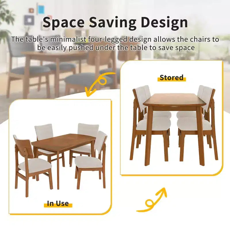 Set da pranzo moderno a 5 pezzi con telaio in legno di gomma e 4 sedie imbottite, set da pranzo salvaspazio per sala da pranzo o cucina - Panipeachy